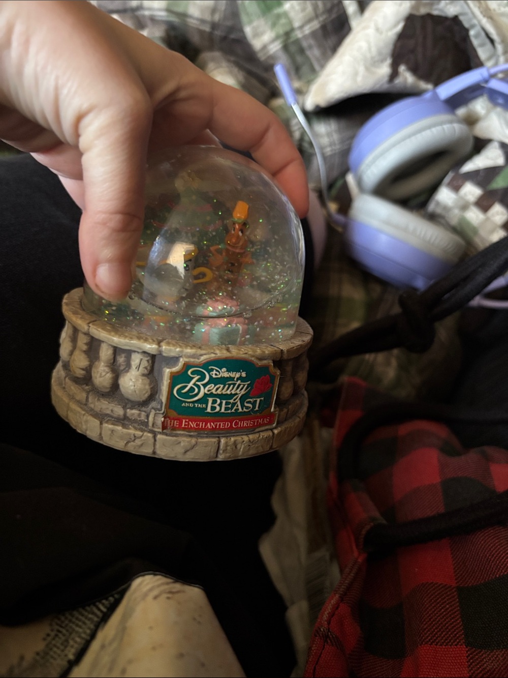Disney Beauty and the Beast Holiday Snow Globe - Brown, Gold, Green